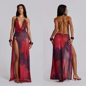 JADED LONDON Vixen Maxi Dress in Blur Floral Print